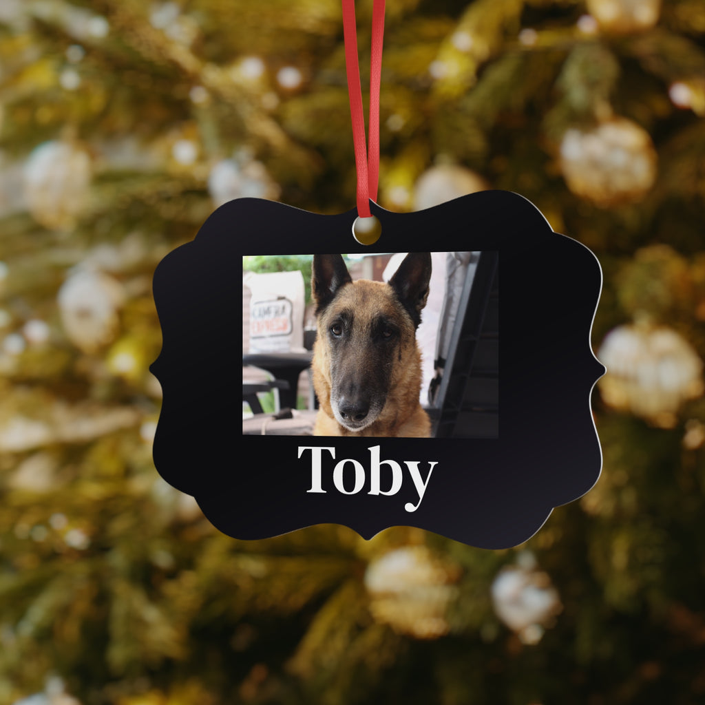 Adorno navideño negro personalizado con la foto de tu mascota